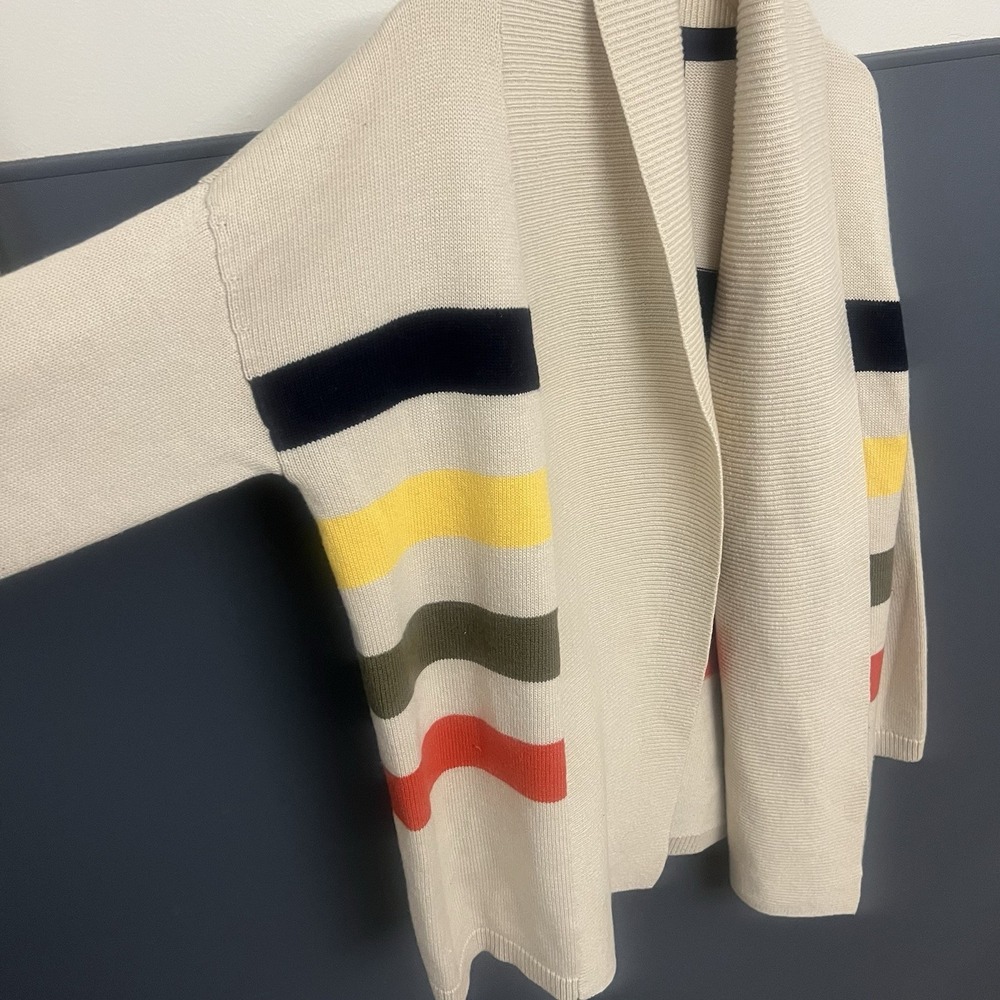 TALBOTS Women's Stripe‎ Open Front Lambs Wool Blend Cardigan Sweater Medium - Picture 3 of 8